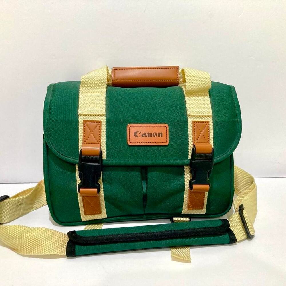 Vintage Retro Canon DSLR Green Canvas Camera Bag Padded Case